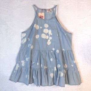 ENTRO Womens High Neck Tank Bleach Splatter 100% Cotton Tiered NEW Tank SZ S